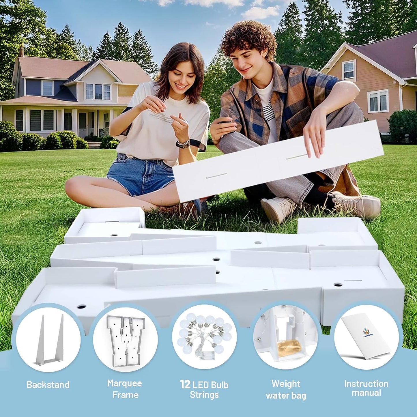 4FT Marquee Light Up Letters W,Party Decoration Large Marquee Light Up Letters with Weighted Water Bag,Pre-cut Foam Board Set Can Be Used for Birthdays,Weddings,Baby Anniversaries