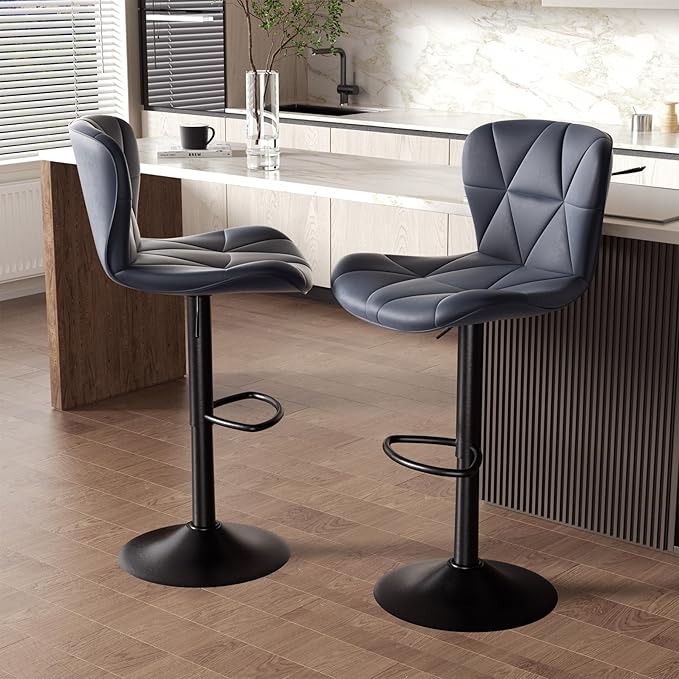 Nalupatio Modern Bar Stools Set of 3, Adjustable Faux Leather Upholstered - Image 6
