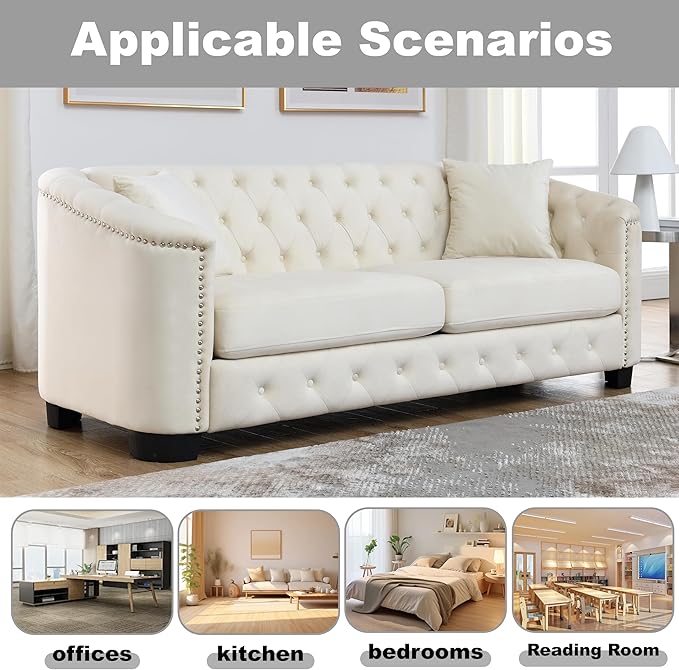 2 Piece Modern Chesterfield Velvet 77" 3-Seater Sofa Set, Upholstered Tufted - Image 3