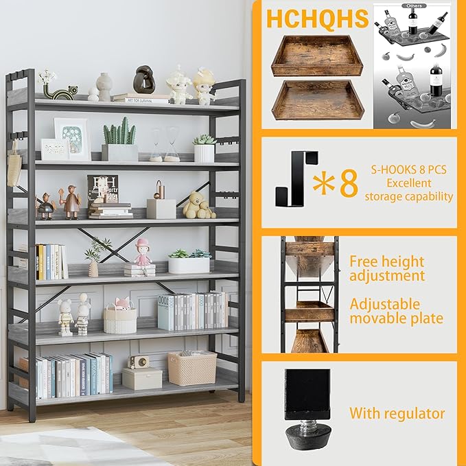HCHQHS Bookshelf, Adjustable Industrial Bookcase, Vertical Tall Book Shelf - Image 5