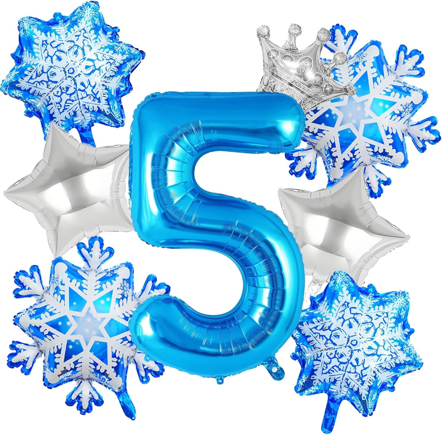 8Pcs Winter Wonderland Decorations - 40inch Blue Number 5 Balloons - snowflake balloons for Winter Wonderland Birthday Decorations
