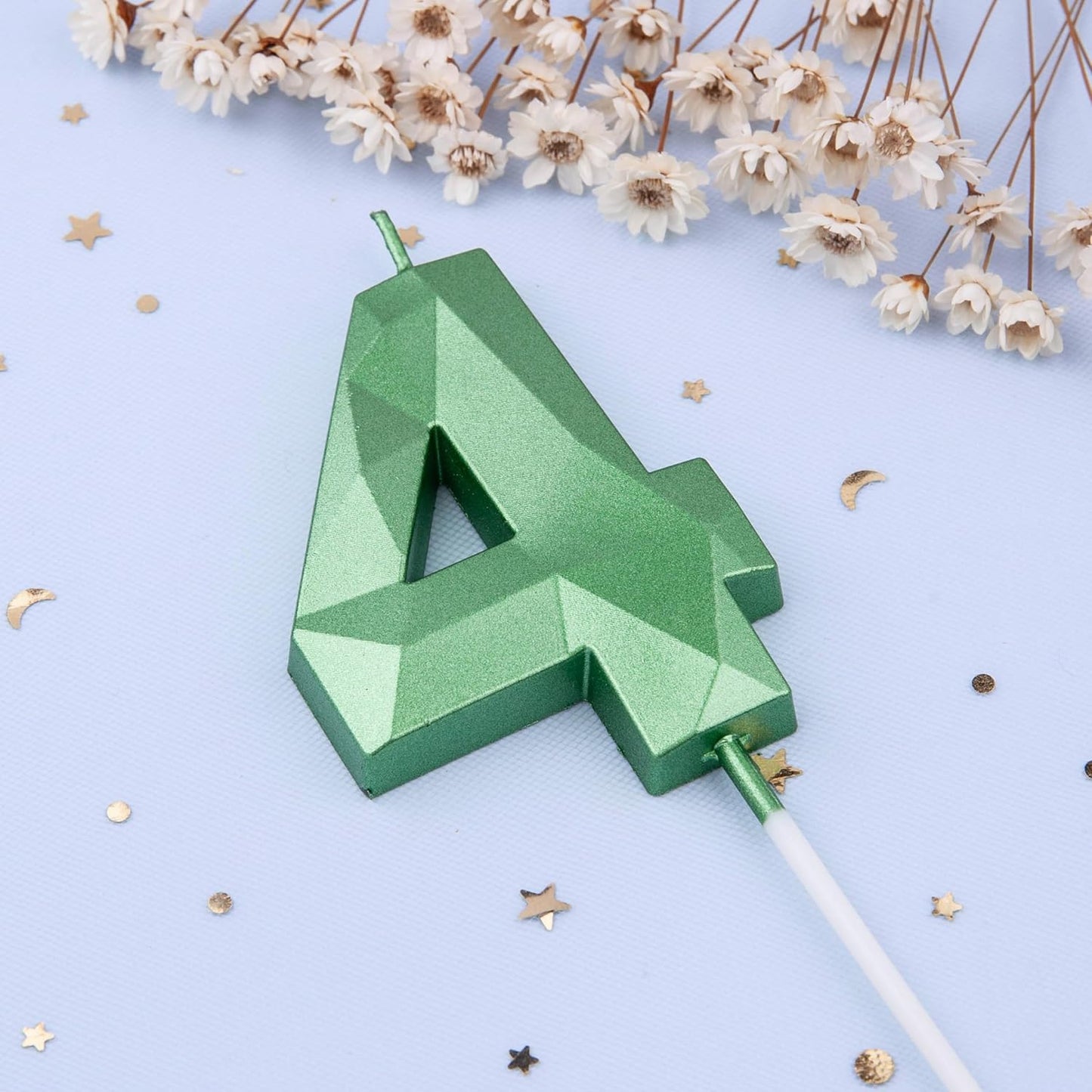 PHD CAKE 2.76 Inch Crystal Green 4 Number Cake Candle, Numeral Birthday Candles, Green Number Candles, Party Celebration