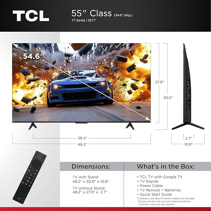 TCL Amazon Exclusive 55 Inch Class T7 Series | 4K QLED HDR Lag-Free Smart - Image 2