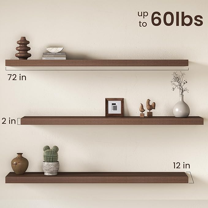 Fun Memories 72 Inch Floating Shelves, 12 Inch Deep Wall Shelf - Image 3