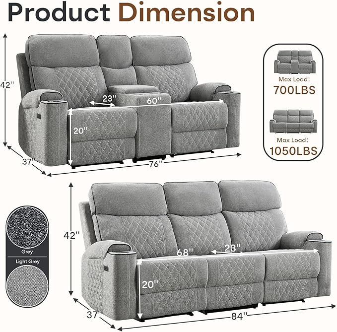 HAOMARKETS 2-Piece Power Recliner Sofa Set - Image 2
