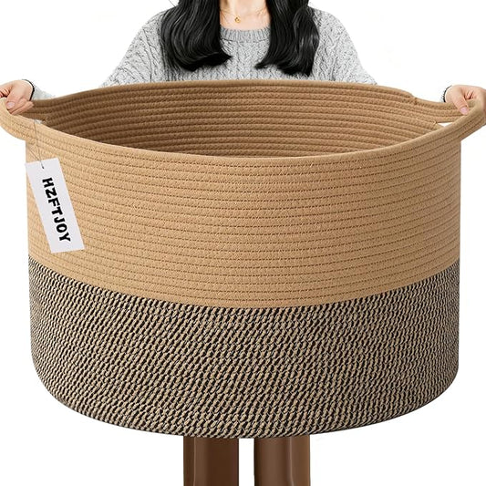115L Extra Large Blanket Basket, Woven Rope Laundry Basket Hamper by HZFTJOY