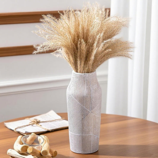 Vintage Ceramic Flower Vase, Terracotta Farmhouse Decorative Rustic Stone Clay Floral Vase, Concrete Grey Home Decor for Living Room, Entryway, Kitchen, Bedroom, Bathroom and Shelf 9.6 Inch