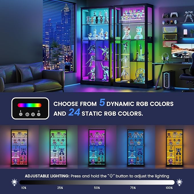 Gurexl Display Cabinet with Motion Sensor LED Lights, Glass Curio Cabinet with - Image 4