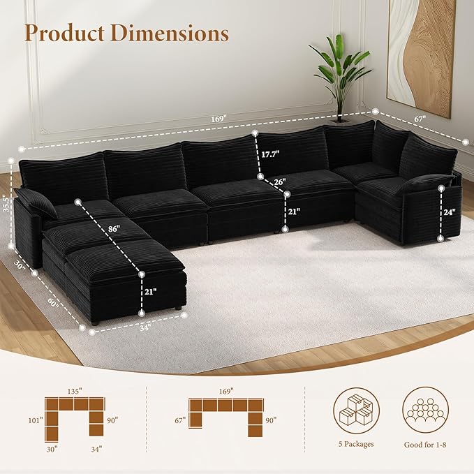 Vesgantti Large Modular Sectional Sofa, Big Comfy Cloud Couch - Image 2