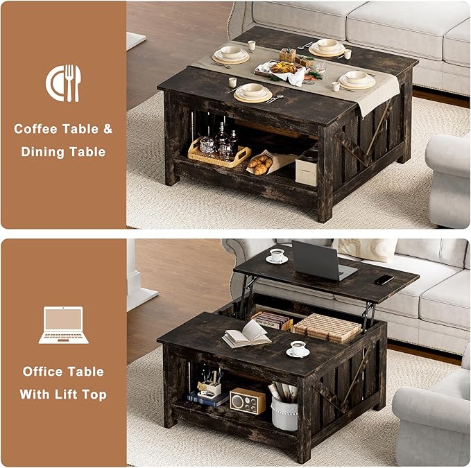 FABATO Lift Top Coffee Table, 31.5" Farmhouse Coffee Tables - Image 4
