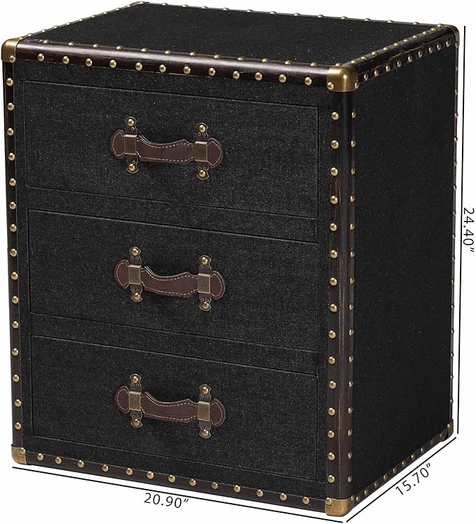 Baxton Studio Mallison Vintage Black Canvas 3-Drawer End Table - Image 3