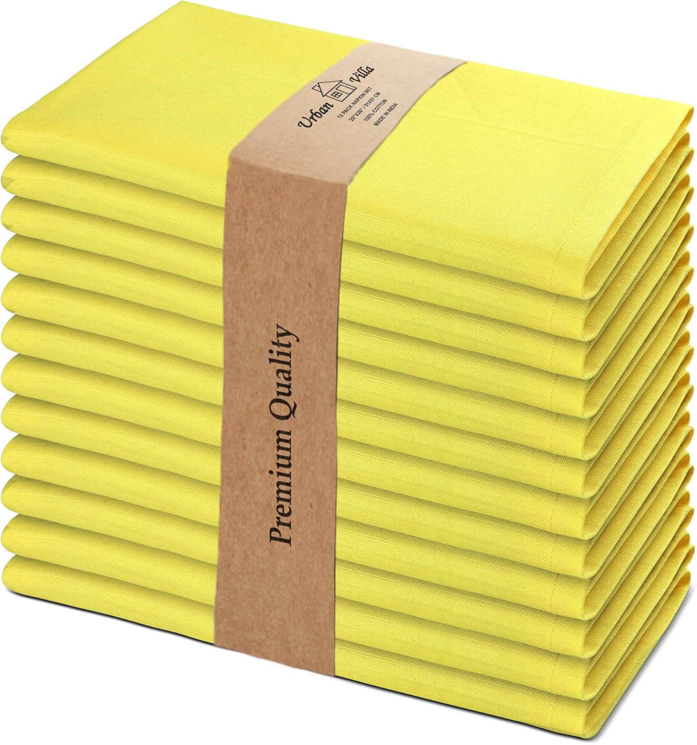 Urban Villa Yellow Napkins Solid Set of 12 Cloth Dinner Napkins Size 20x20 Inches Cloth Napkins 100% Cotton with Mitered Corners Ultra Soft Dinner Napkins