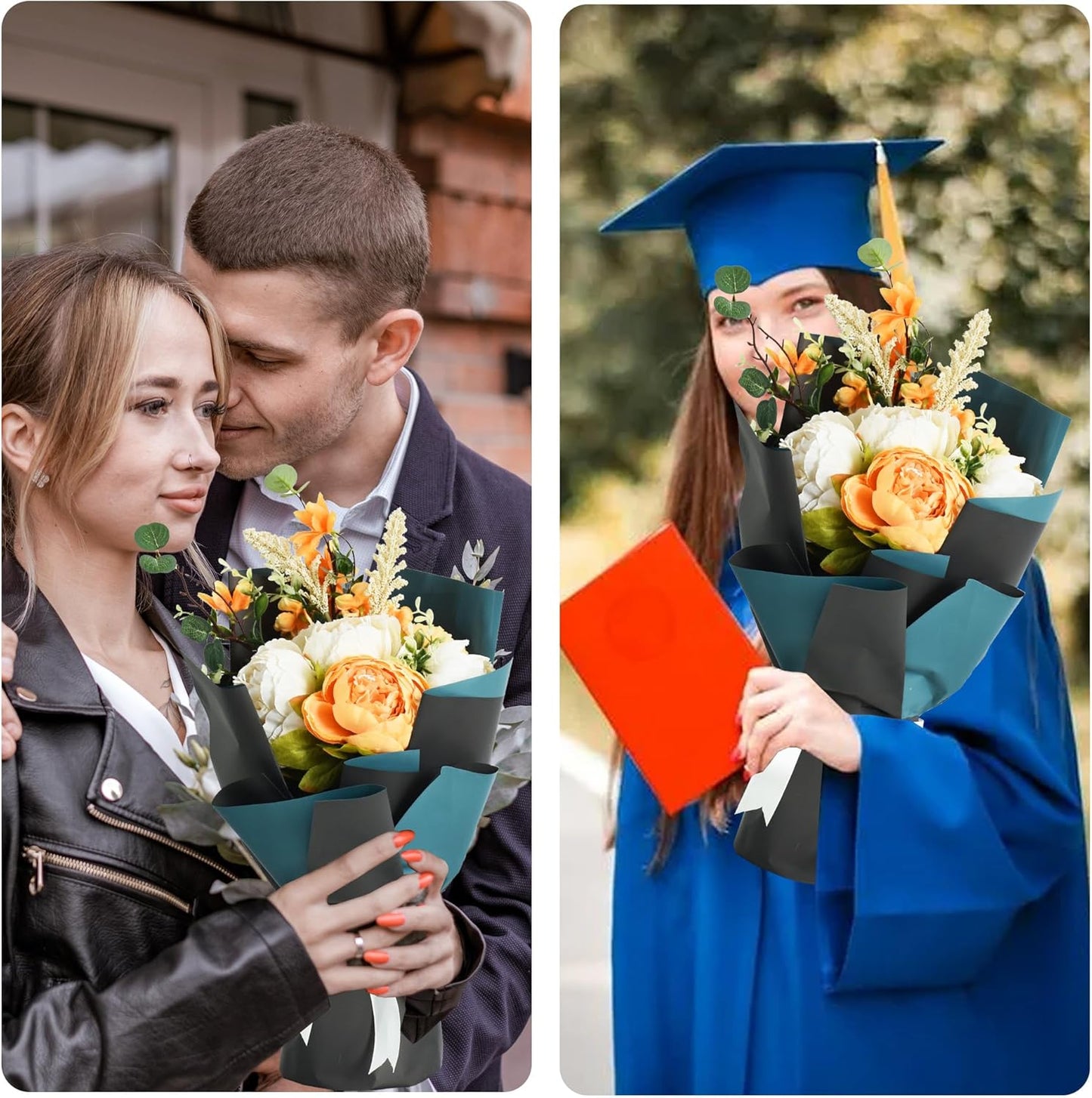 BEISHIDA 20Pcs Gray and Blue Double Sided Floral Wrapping Paper Matte Waterproof Flower Bouquet Wrapping Paper for Floral Wrap Florist Packing Supplies Birthday Valentine's Christmas Gift Wrapping