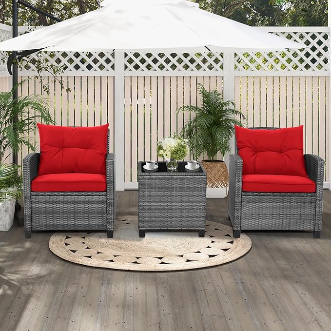 HAPPYGRILL 3 Pieces Patio Conversation Set, Outdoor Furniture Set PE Rattan - Image 2