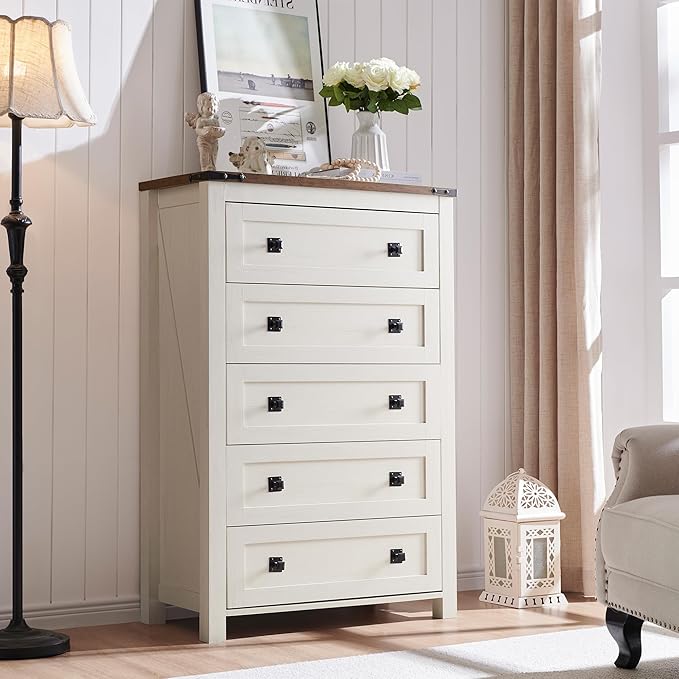 T4TREAM Farmhouse 5 Drawers Dresser Chests - Image 7