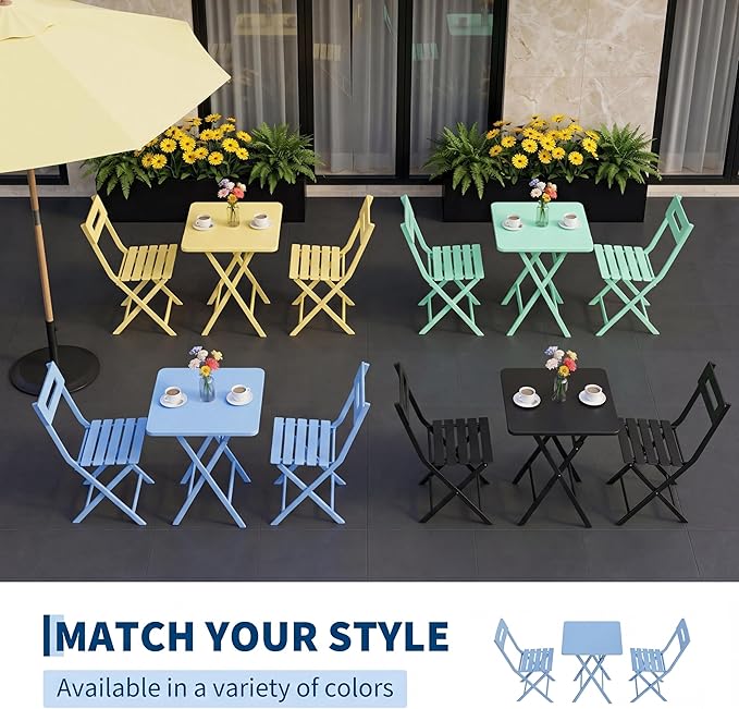 GarveeTech 3-Piece Folding Bistro Set, Heavy Duty Outdoor Patio Furniture - Image 5