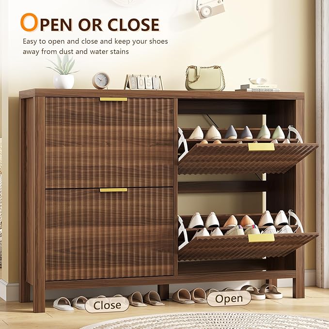 YOMILUVE Shoe Cabinet Storage for Entryway, Fluted Shoe Cabinet - Image 9