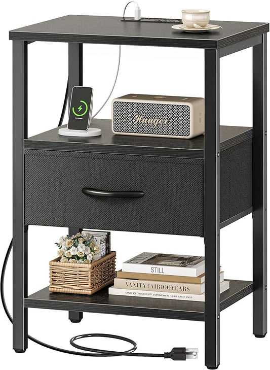 SUPERJARE Nightstand with Charging Station, Bed Side Table with Adjustable by SUPERJARE