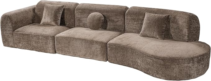 Merax 3-Piece 140" Curved Sectional Sofa Set, 4 Seat L-Shaped Modular Modern - Image 4