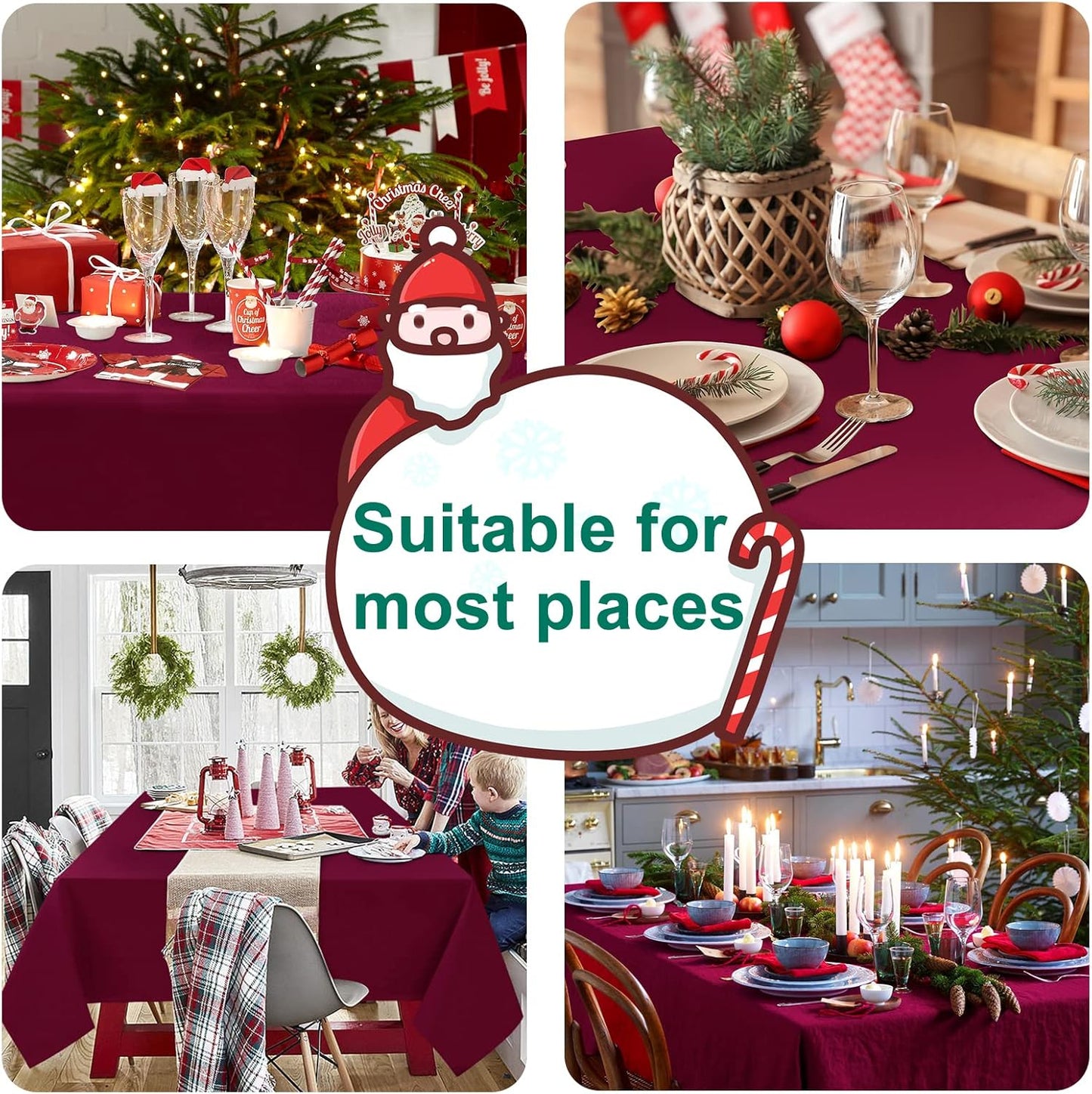 Hiasan Burgundy Rectangle Tablecloth - Waterproof and Spillproof Washable Fabric Table Cloth for Dining Room Kitchen Party and Outdoor, 70 x 120 Inch