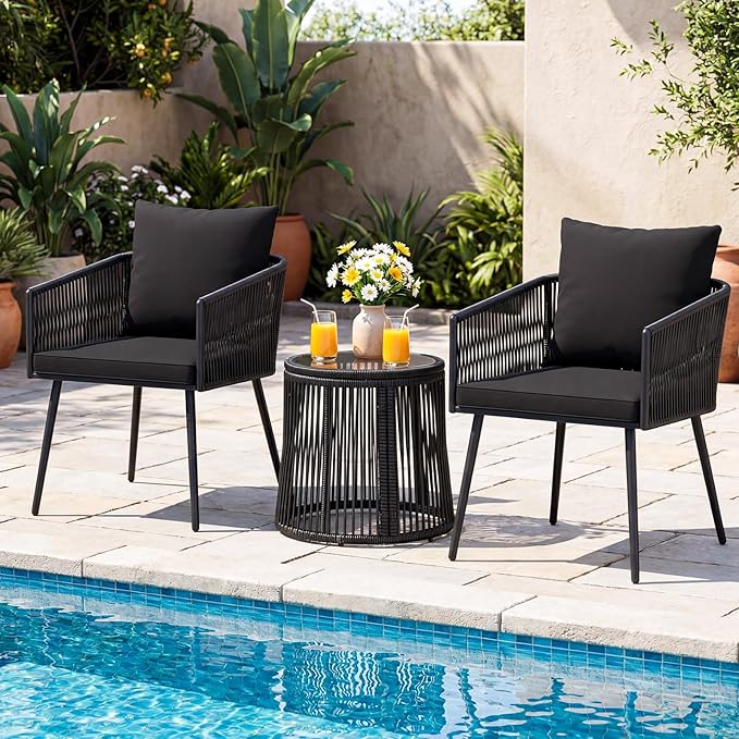 Tangkula 3 Pieces Patio Rattan Bistro Conversation Set, Outdoor All-Weather - Image 4
