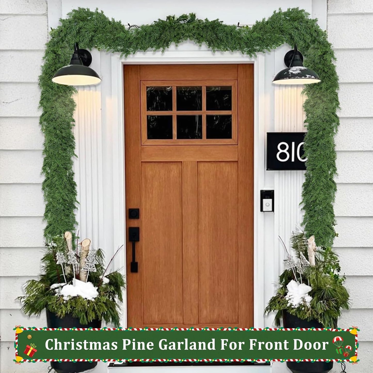 5ft Christmas Cedar Garland, Real Touch Pine Garland, Realistic Cypress Garlands Christmas Decorations for Mantel, Table, Stairs, Porch - Indoor Outdoor Xmas Holiday Decor