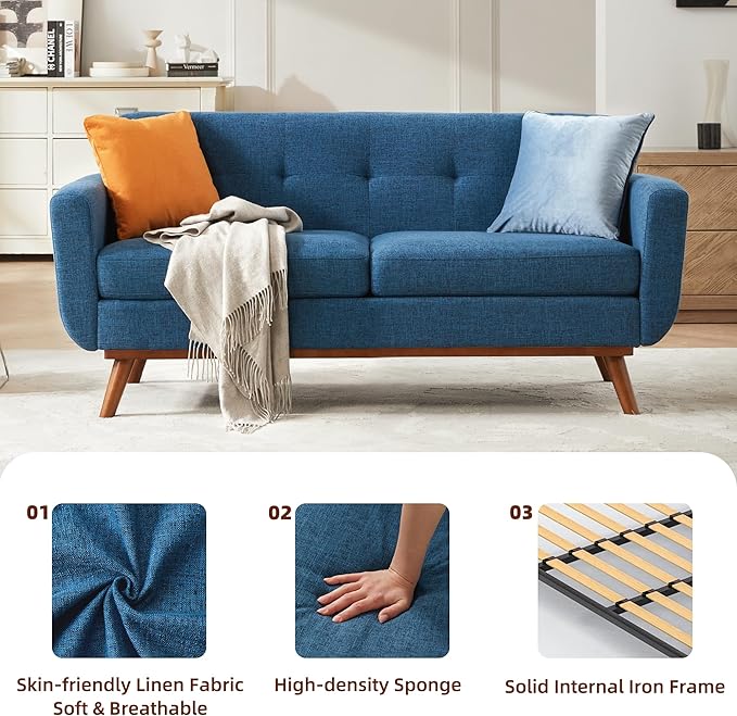 Kingfun 65.2" W Loveseat Sofa, Mid Century Modern Decor Love Seat Couches - Image 5