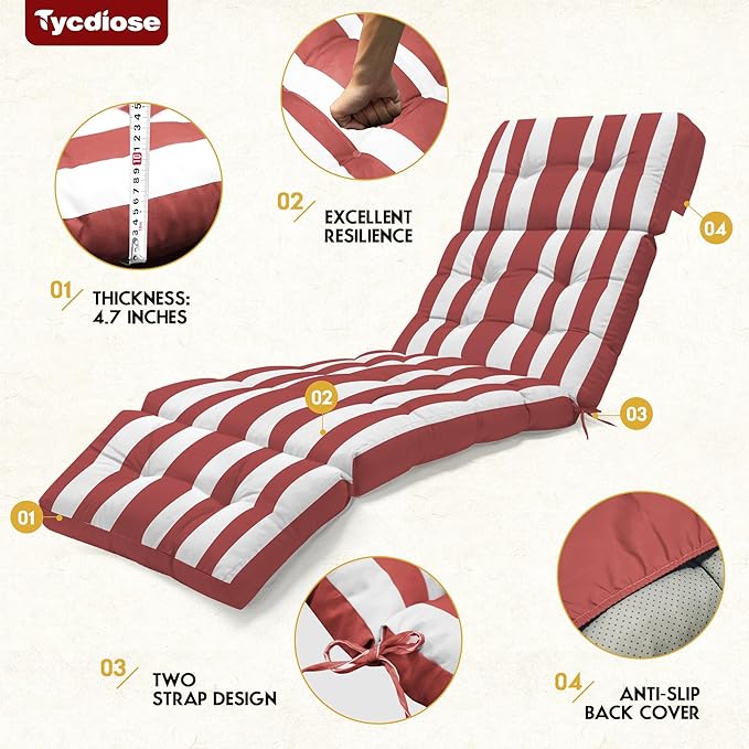 Outdoor Chaise Lounge Chair Cushion Waterproof 74.4 x 22 x 4.7 Inches Memory - Image 5