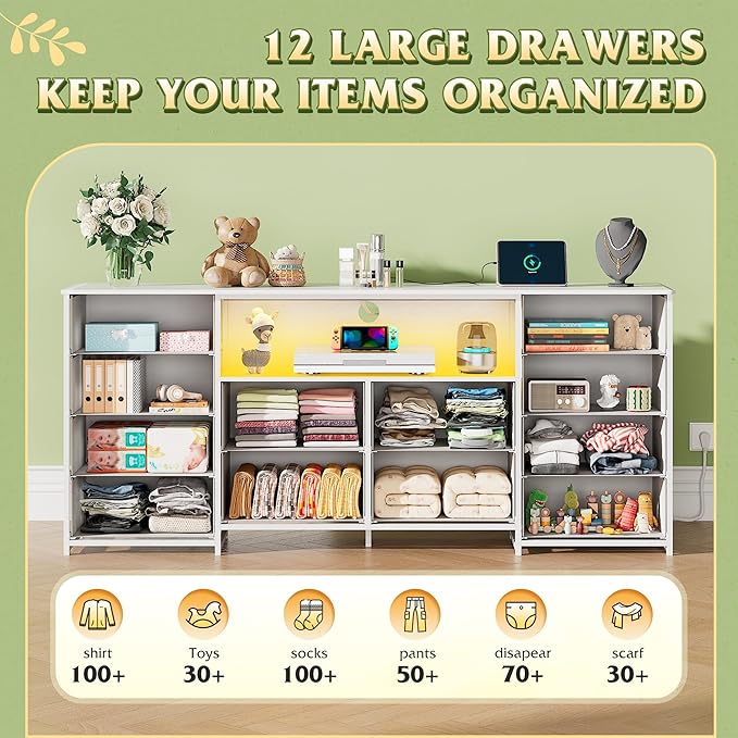 WLIVE White Dresser for Bedroom, Dresser TV Stand for 65, 75 inch TV - Image 6