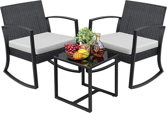 Greesum 3 Pieces Outdoor Furniture Set Patio Bistro Rocking Chairs by BuynowfromGreesum