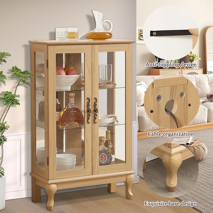 Curio Cabinet with Lighted, Curio Display Cabinet, Glass Display Cabinet with - Image 4