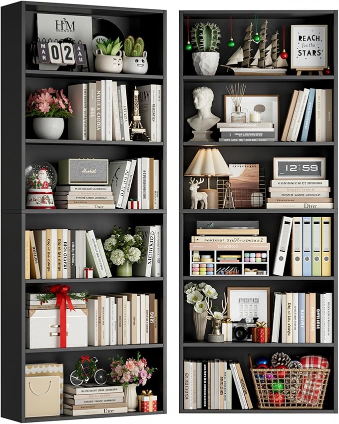 FOTOSOK 6-Tier Open Bookcase and Bookshelf Set of 2, Freestanding Display - Image 8