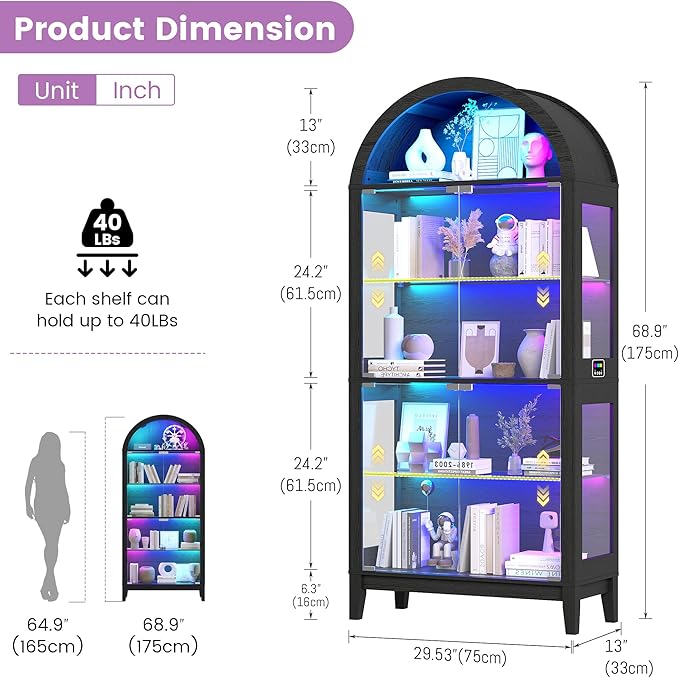 Gurexl 5-Tier Arched Display Cabinet - - Image 2