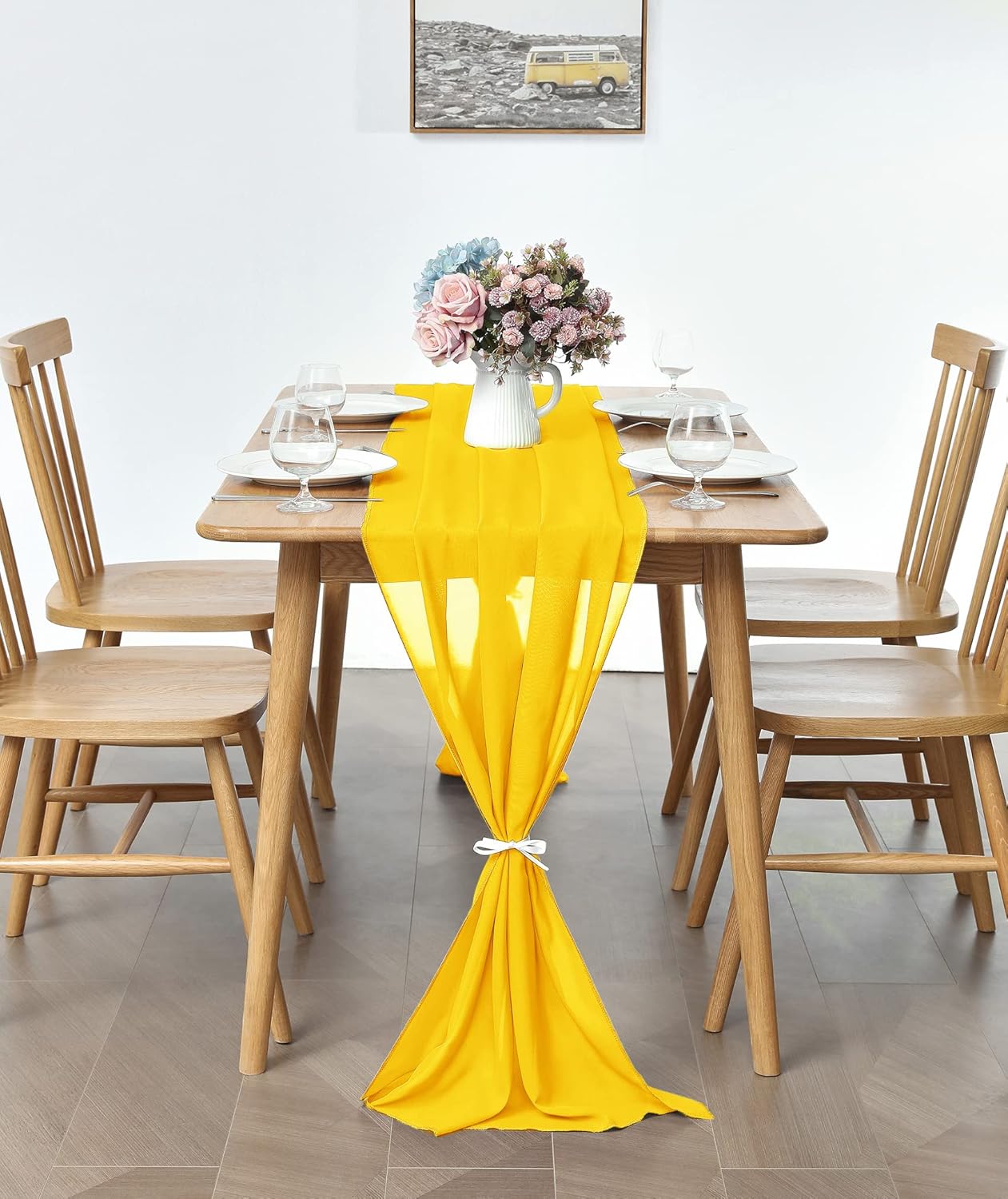 2 Pack 10Ft Chiffon Yellow Table Runner Sheer 29x120 Inch for Romantic Wedding Decor Bridal & Baby Shower Birthday Rustic Party Decoration