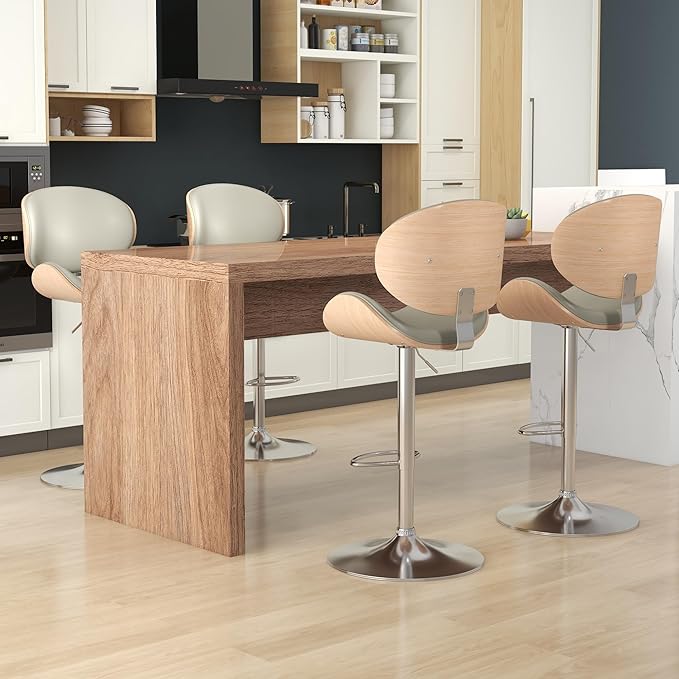 KCC Bar Stools Set of 2, Swivel Adjustable Height Barstools, PU Leather - Image 4