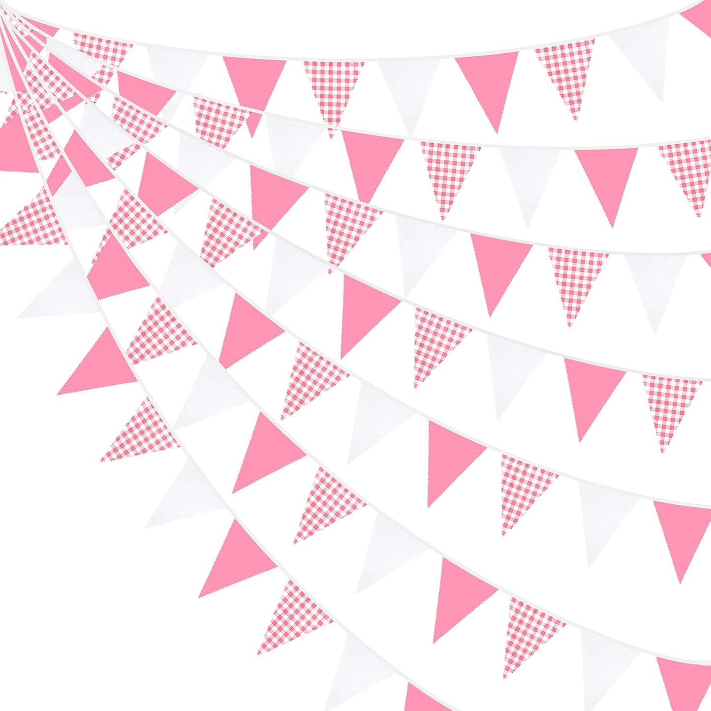 32Ft Hot Pink Plaid Checkered Pennant Banner Fabric Gingham Triangle Flag Bunting Garland Streamers for Wedding Birthday Baby Shower Party Home Nursery Outdoor Garden Hanging Festivals Decoration