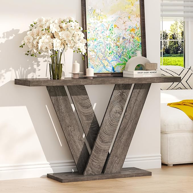 karlott 51 Inch Console Table, Modern V-Shaped Entryway Table, Wood Sofa Table by KARLOTT