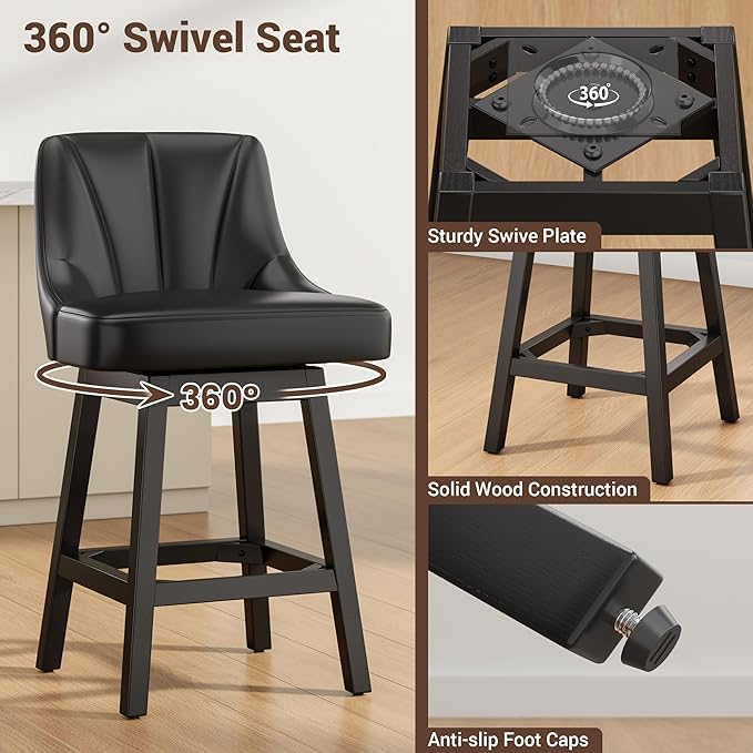 YaFiti Swivel Bar Stools Set of 2, 26 Inch Counter Height Bar Stools - Image 3