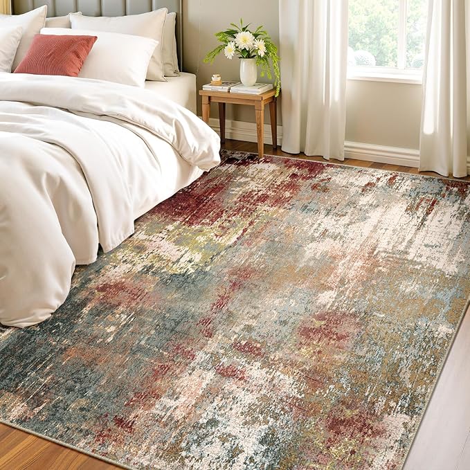 RELEANY Washable Area Rugs 4'x5' Non-Slip Modern Abstract Soft - Image 2