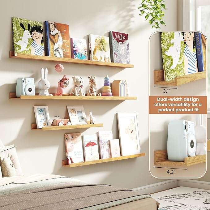 Fun Memories Picture Ledge Shelves Set of 4, 32 Inch Rustic Wall Mounted - Image 6