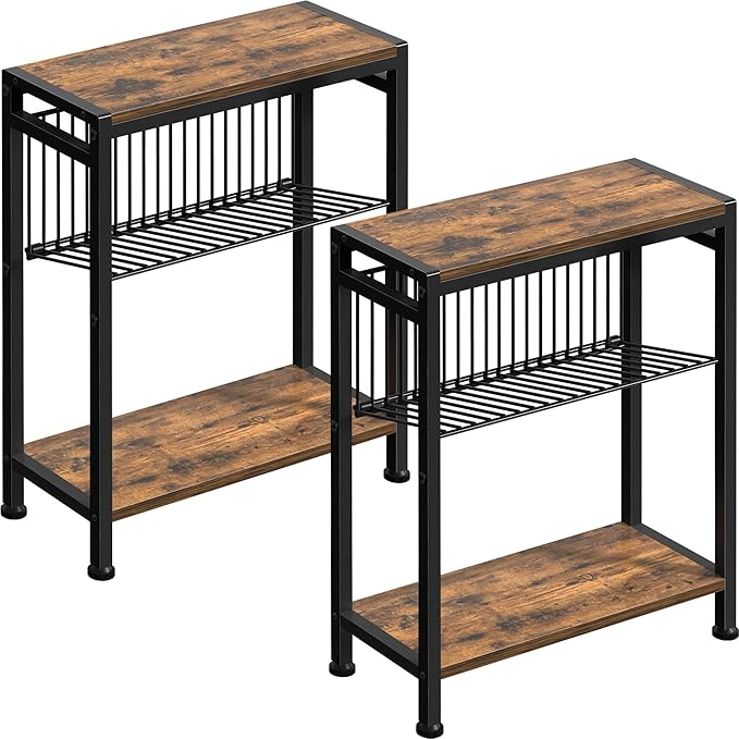 Small Side Table Set of 2 for Small Space, 3-Tier Narrow End Table by HOME