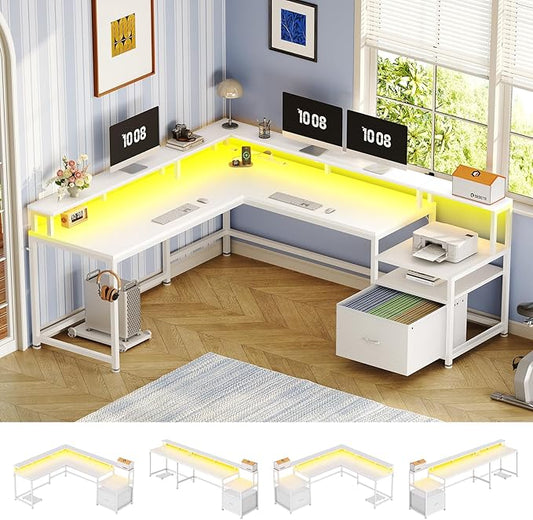 SEDETA 66" L Shaped Desk with Power Outlet, Reversible Home Office Computer by SEDETA