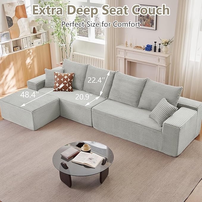 140" Sectional Cloud Couch for Living Room, Modular Floor Deep-Seat Sofa - Image 6