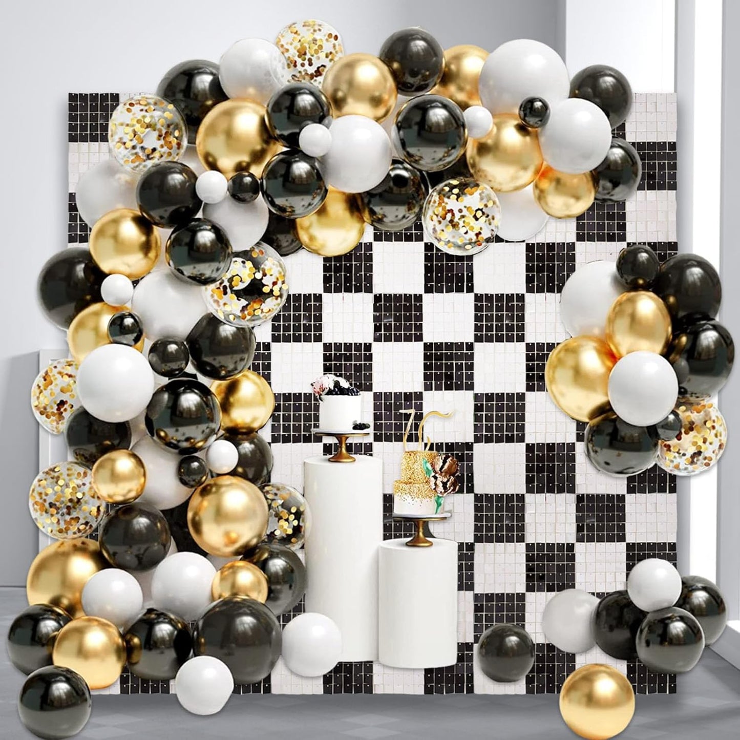 12PCS Black White Shimmer Wall Backdrop, Square Sequin Photo Backdrops Panel, Glitter Wall Background for Birthdays, Weddings, Christmas, Engagements, Disco Bachelorette Party Decor (3FTx4FT)