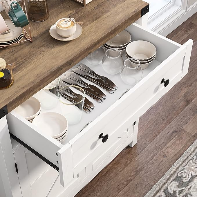 HOSTACK Coffee Bar Cabinet, Kitchen Storage Cabinet, Modern Farmhouse Buffet - Image 7