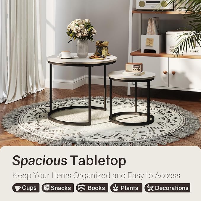 Otterease Nesting Tables Set of 2, Round Coffee Table, Small Nesting Coffee - Image 3