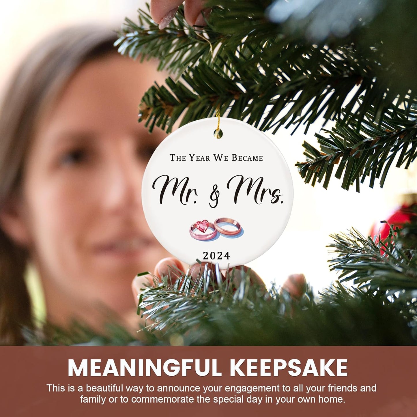 Wedding Gifts for Couples 2024, Mr and Mrs 1st Married Christmas Ornament, Bridal Shower Gift for Bride, Newlyweds (Ceramic)