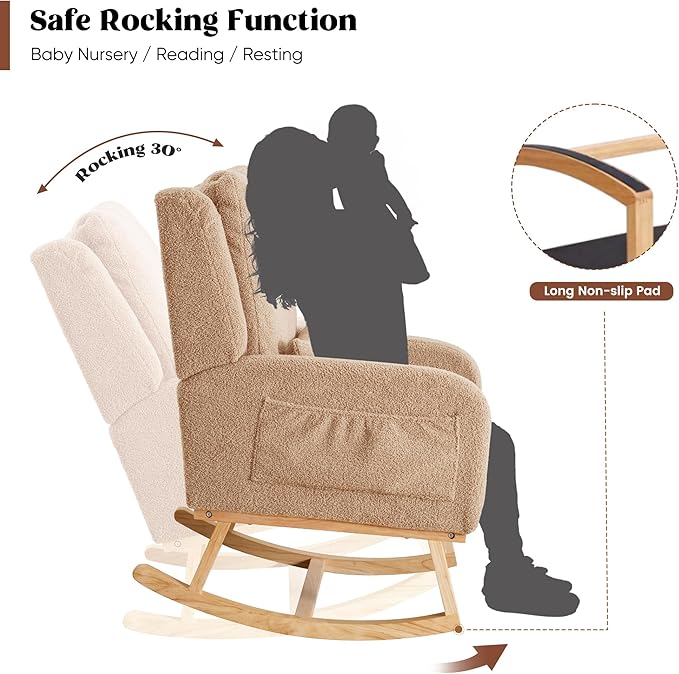 HCHAIRH Rocking Chair Nursery, Boucle Nursing Rocking Chairs, Upholstered - Image 3