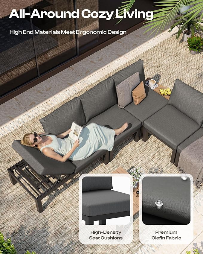 Aluminum Outdoor Patio Sofa Set, 2 Seats Modular Sectional Single Seat Sofa - Image 4