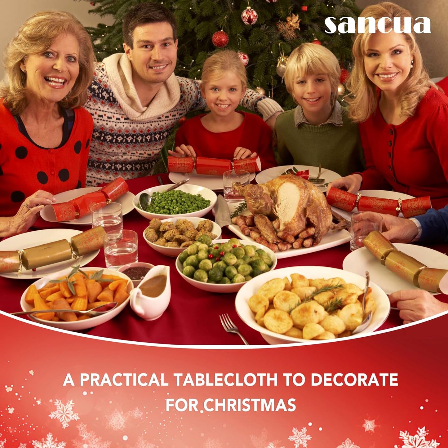 sancua 2 Pack Round Tablecloth 70 Inch Red, Stain and Wrinkle Resistant Table Cloth - Washable Polyester Table Cover for Dining Tables, Buffet Parties and Camping